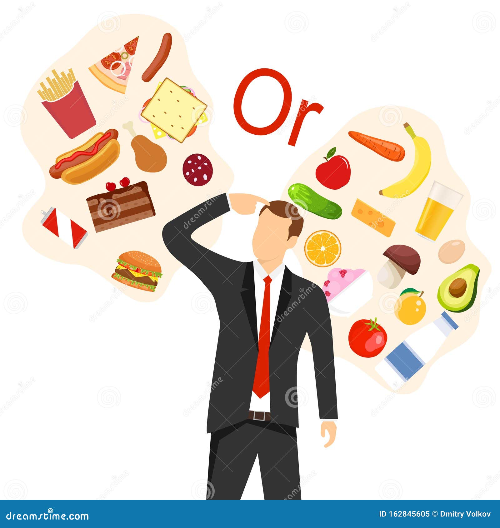 A Man Chooses Between Healthy And Unhealthy Food Healthy