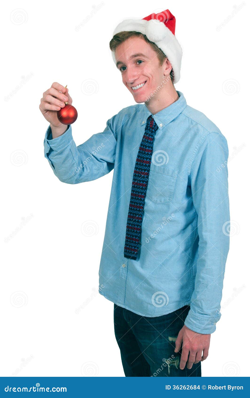 Man with Christmas Tree Ornament Stock Photo Image of person