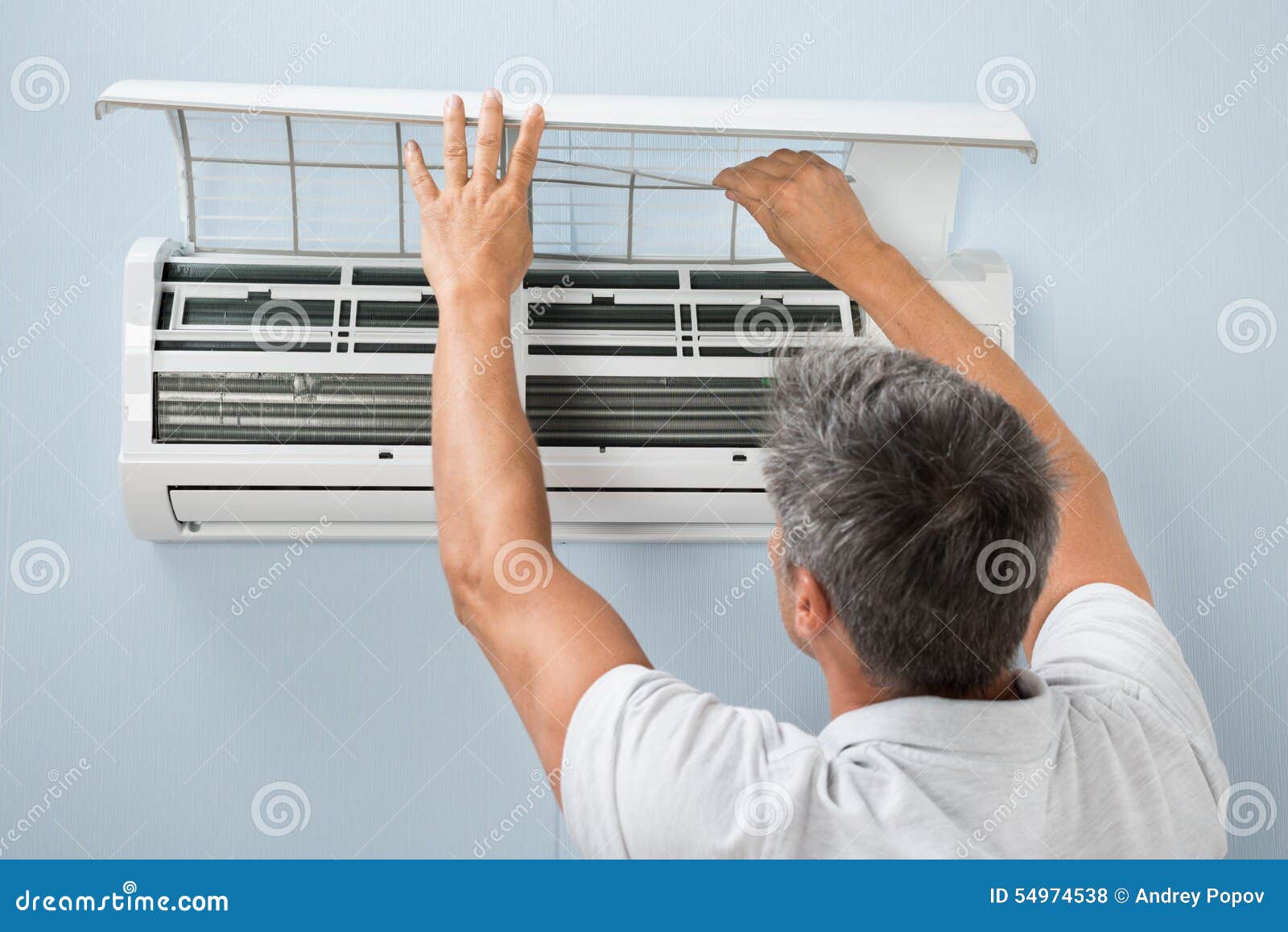 Man Cleaning Air Conditioning System Stock Photo Image of home