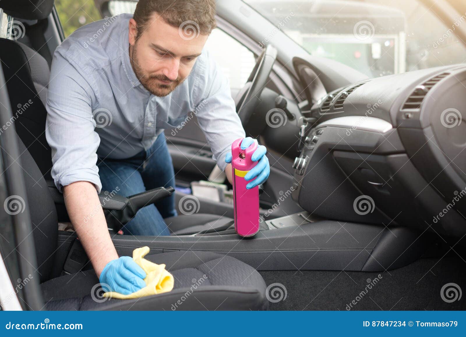 Man Cleaning His Car Interiors Stock Photo Image Of