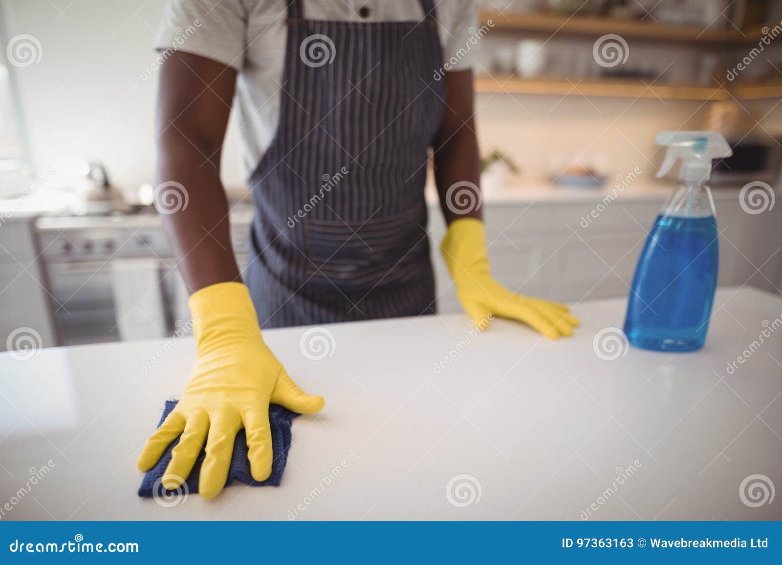 Man Cleaning the Kitchen Worktop Stock Image Image of clothing