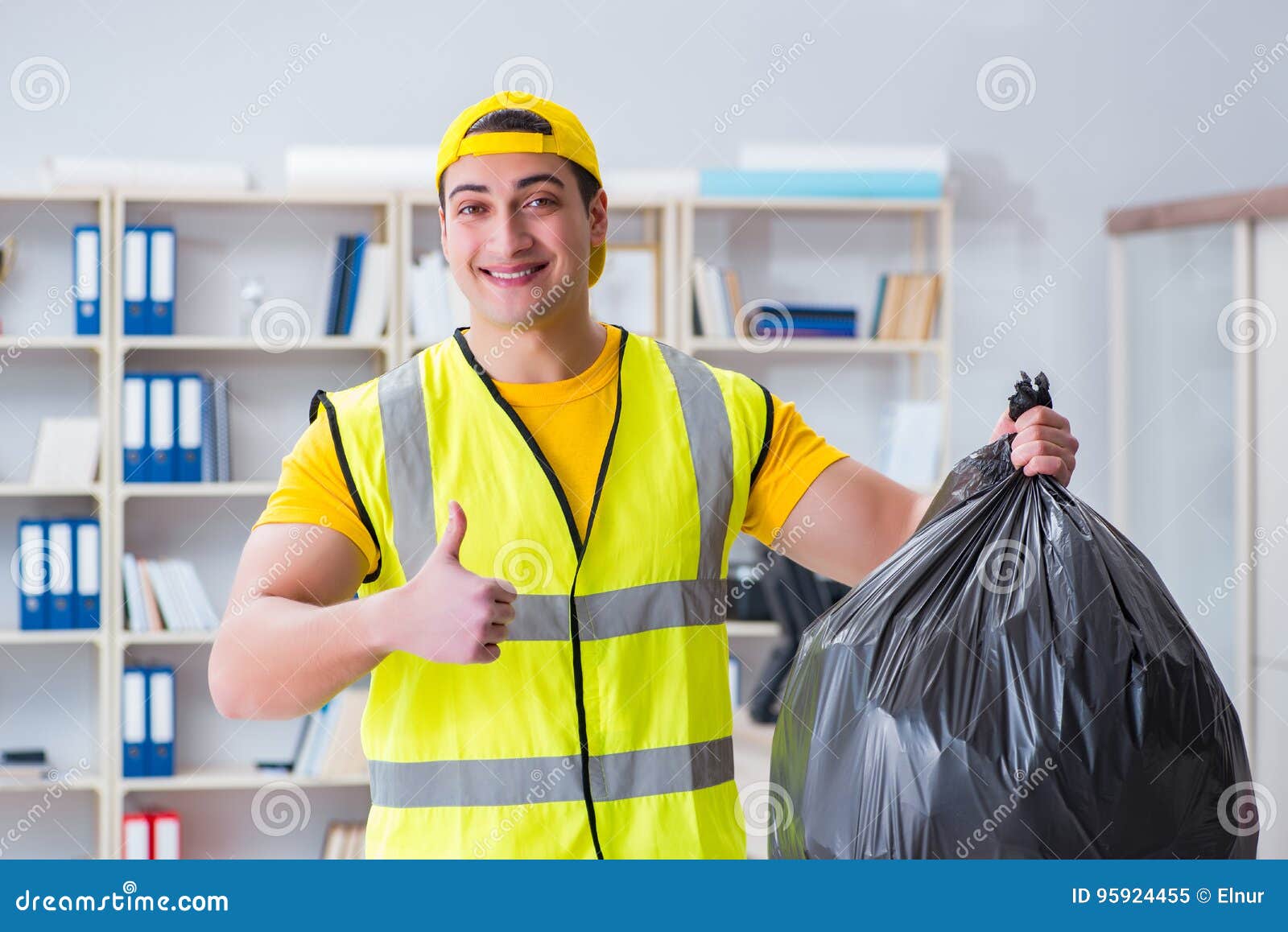 The Man Cleaning the Office and Holding Garbage Bag Stock Image Image of cleaning, collection