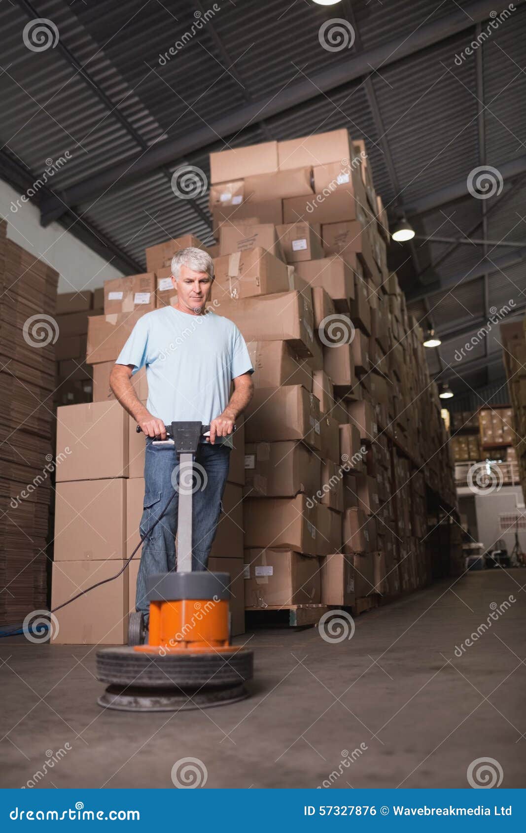 Man Cleaning Warehouse Floor with Machine Stock Photo Image of adult