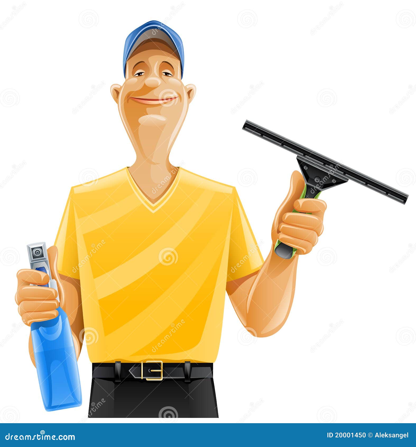 Man Cleaning Window Squeegee Spray Stock Vector - Illustration of fluid