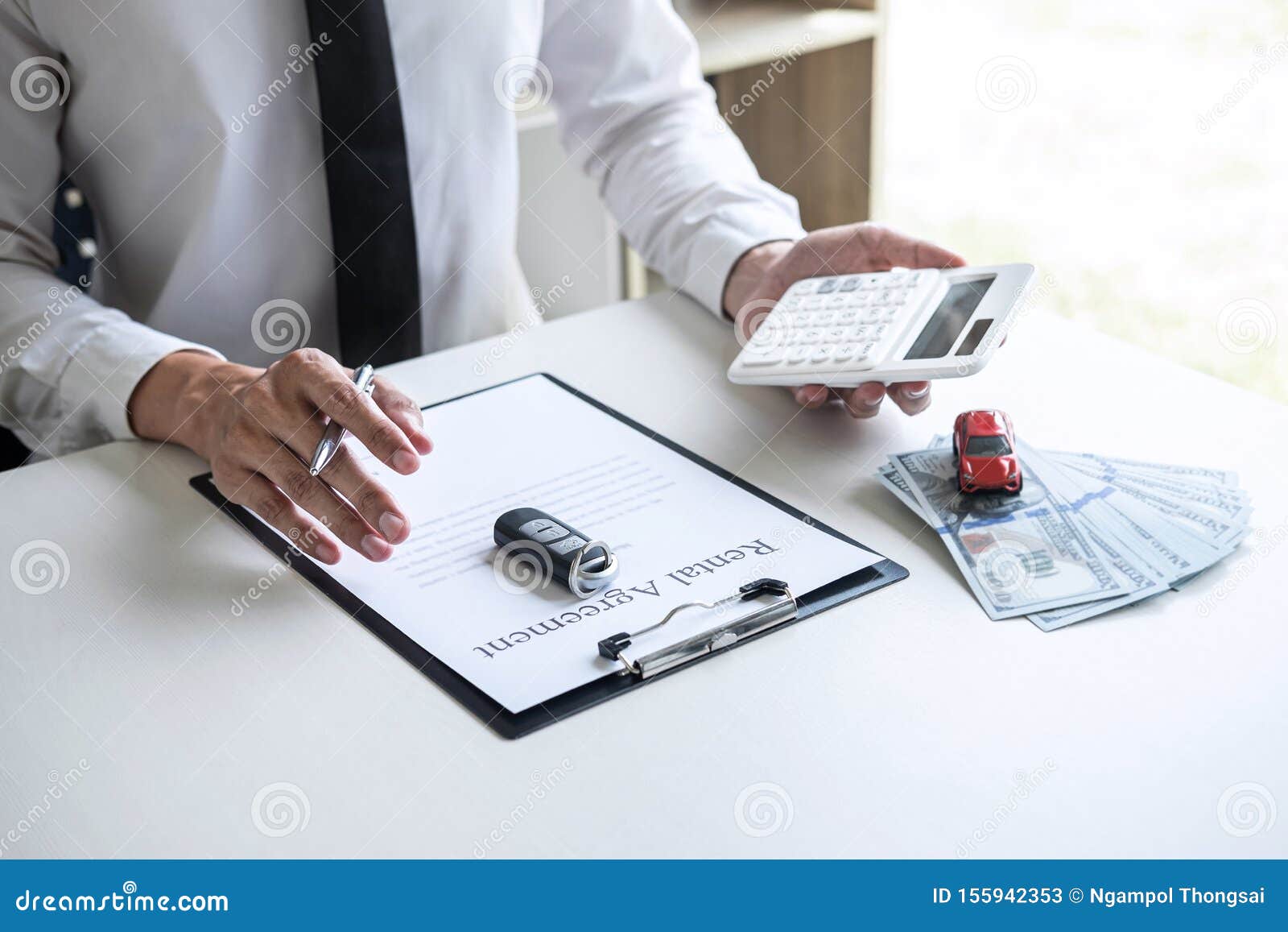 Man Client Calculating Insurance Premium For Decide Signing Rental