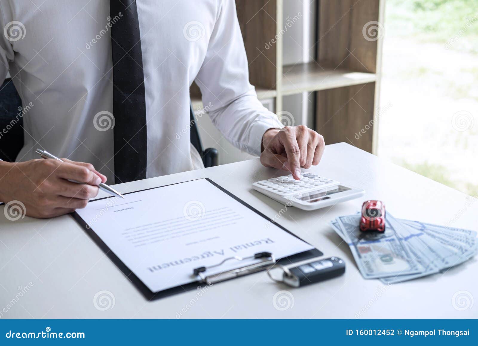 Man Client Calculating Insurance Premium For Decide Signing Rental