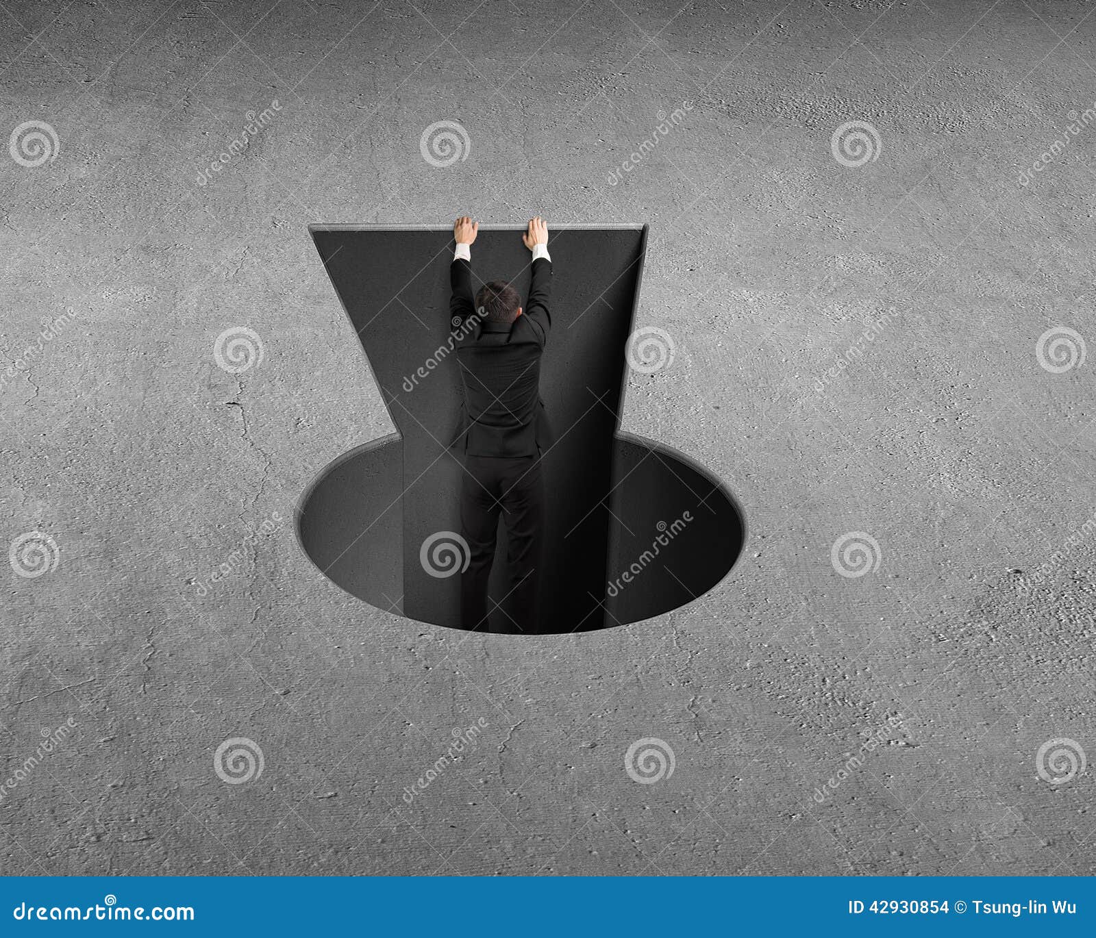 Man Climbing Out from Key Shape Hole Stock Photo Image of security, people 42930854