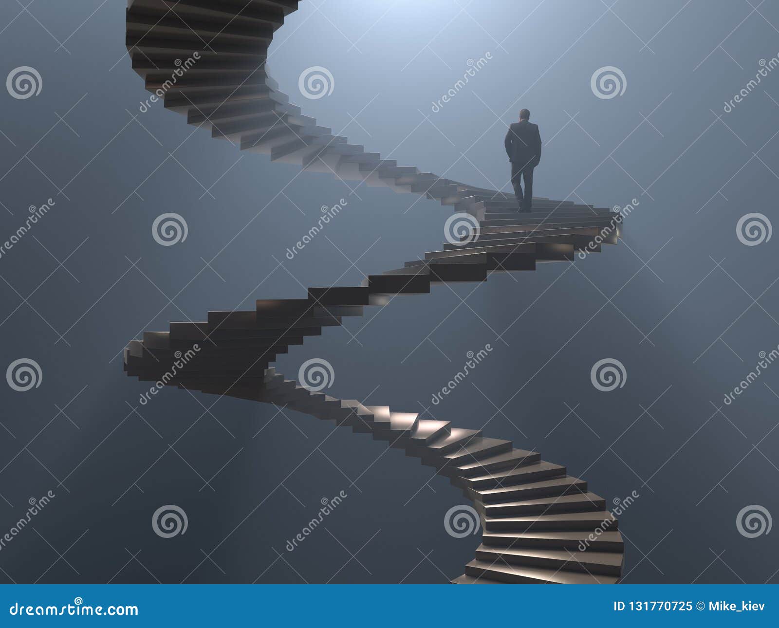 man climbs the spiral staircase