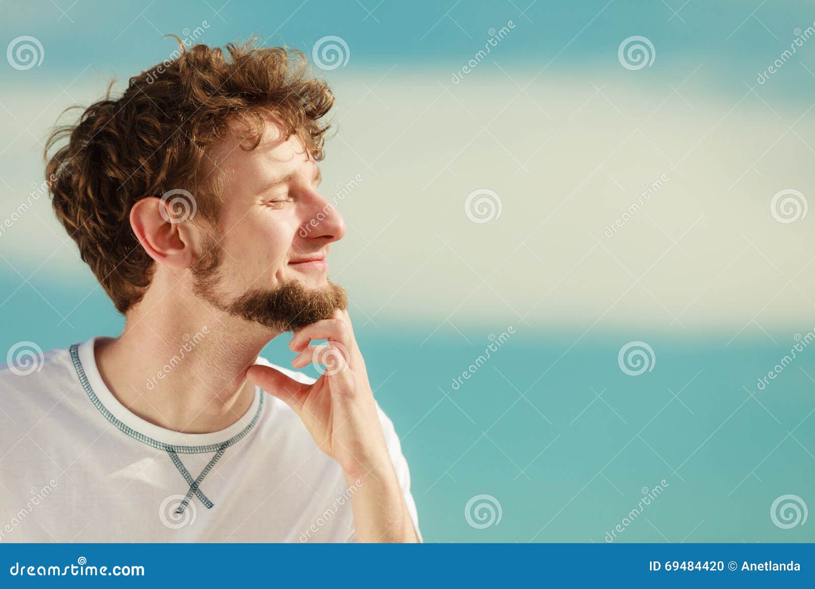 Man with Closed Eyes Relaxing Breathing Fresh Air. Stock Photo - Image ...