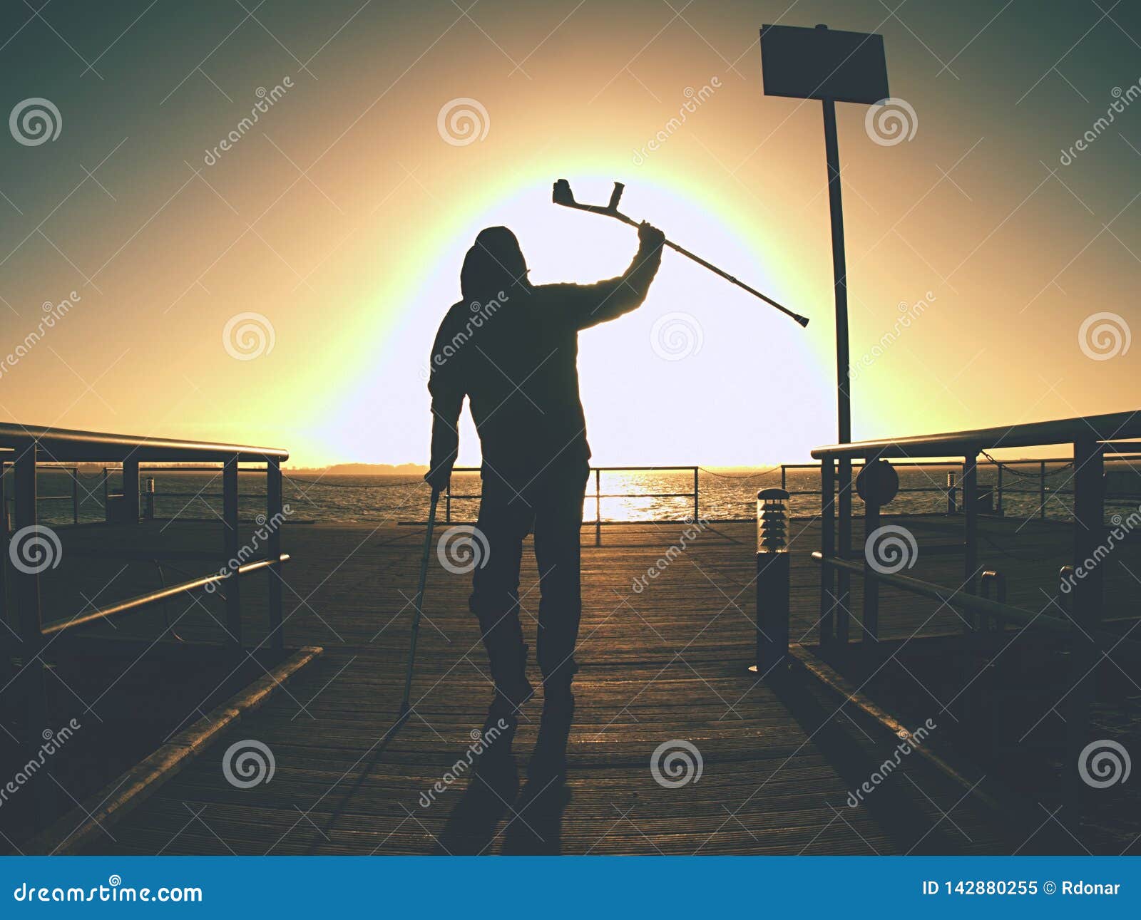 Man on Coast Mole Rest on His Forearm Crutches Stock Image Image of