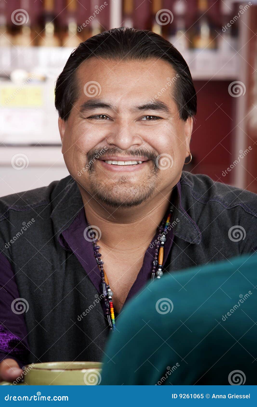 Man in Coffee House with Male Friend Stock Image Image of latino