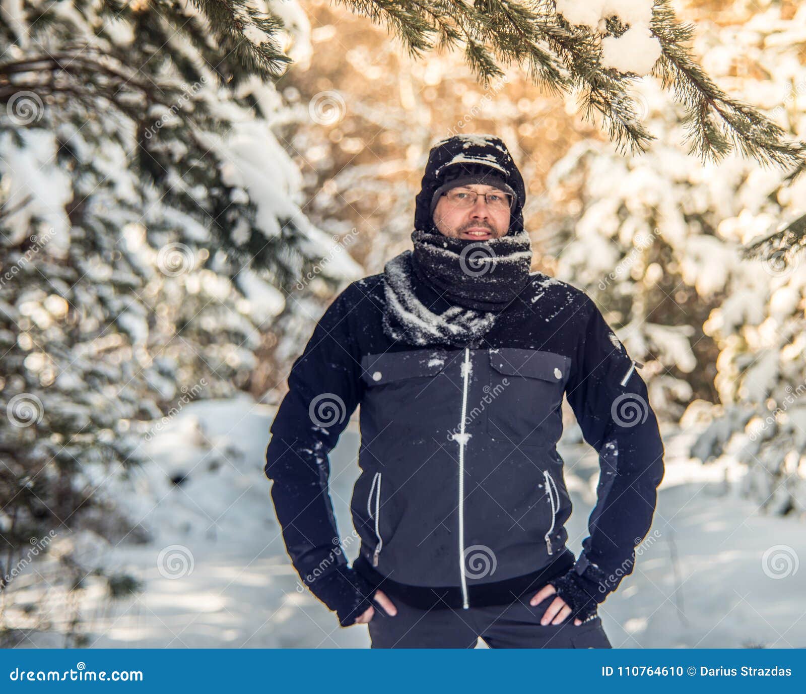 Man in winter posing stock photo. Image of forest, cold - 110764610