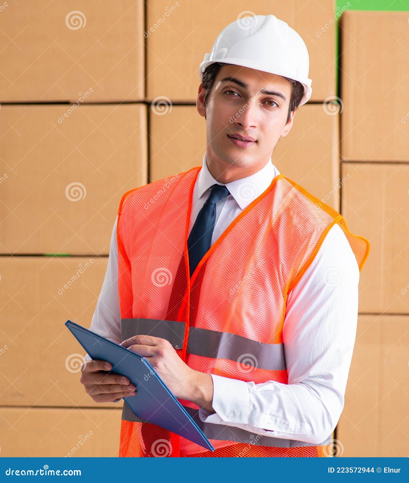 Man Contractor Working in Box Delivery Relocation Service Stock Photo