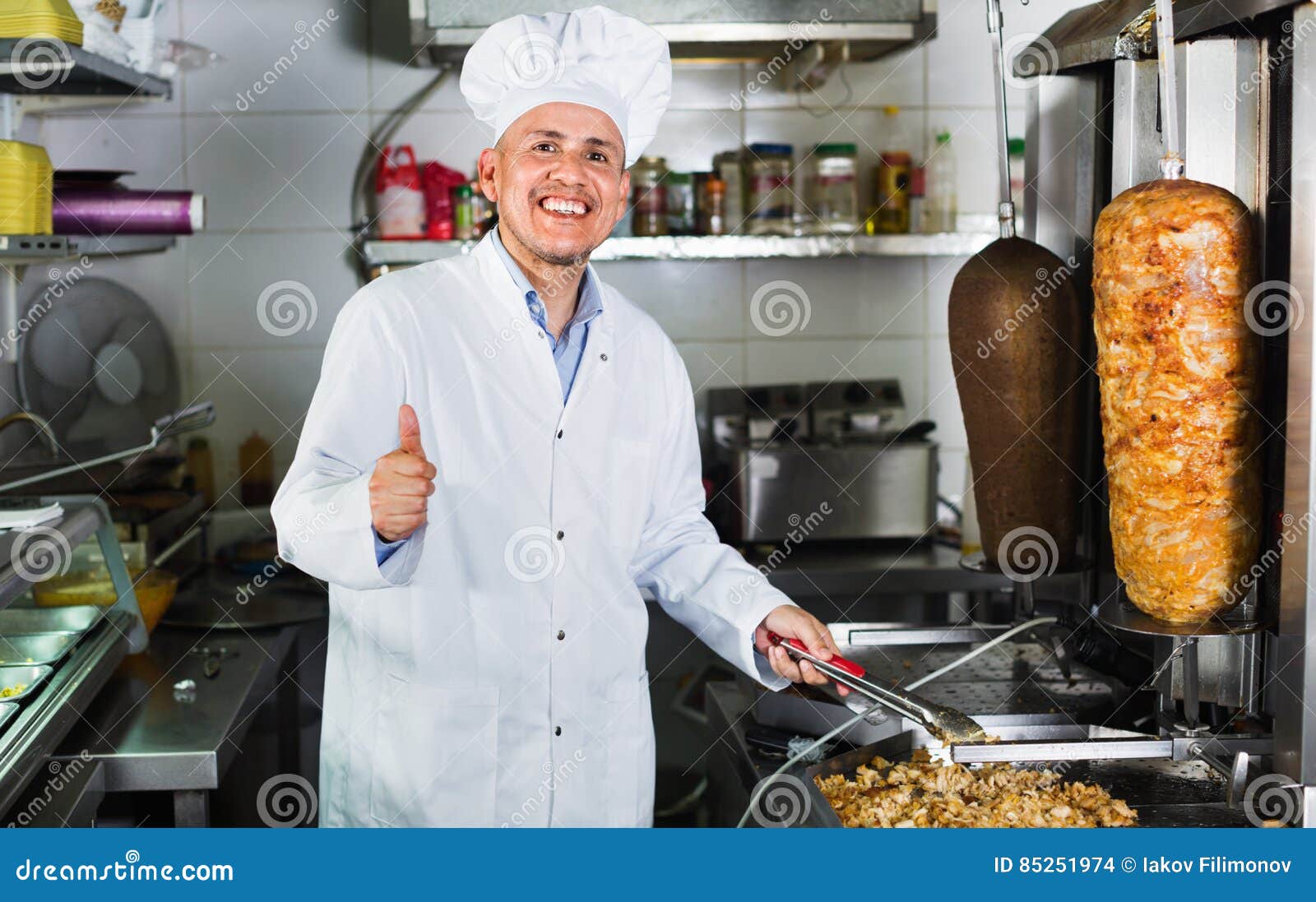 Man Cook Making Kebab Dish and Looking Satisfied Holding Thumbs Stock Photo  - Image of latino, eastern: 85251974