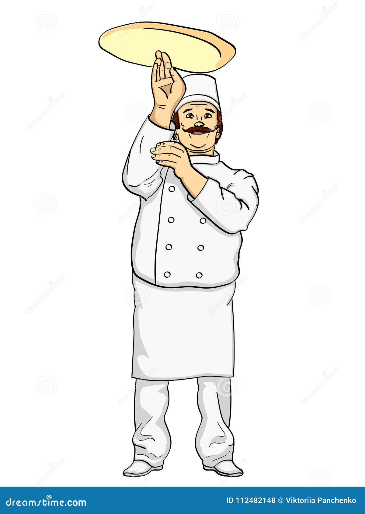 man cook pizza. chef tossing pizza dough. comic book style imitation. vintage retro style. object on a white background