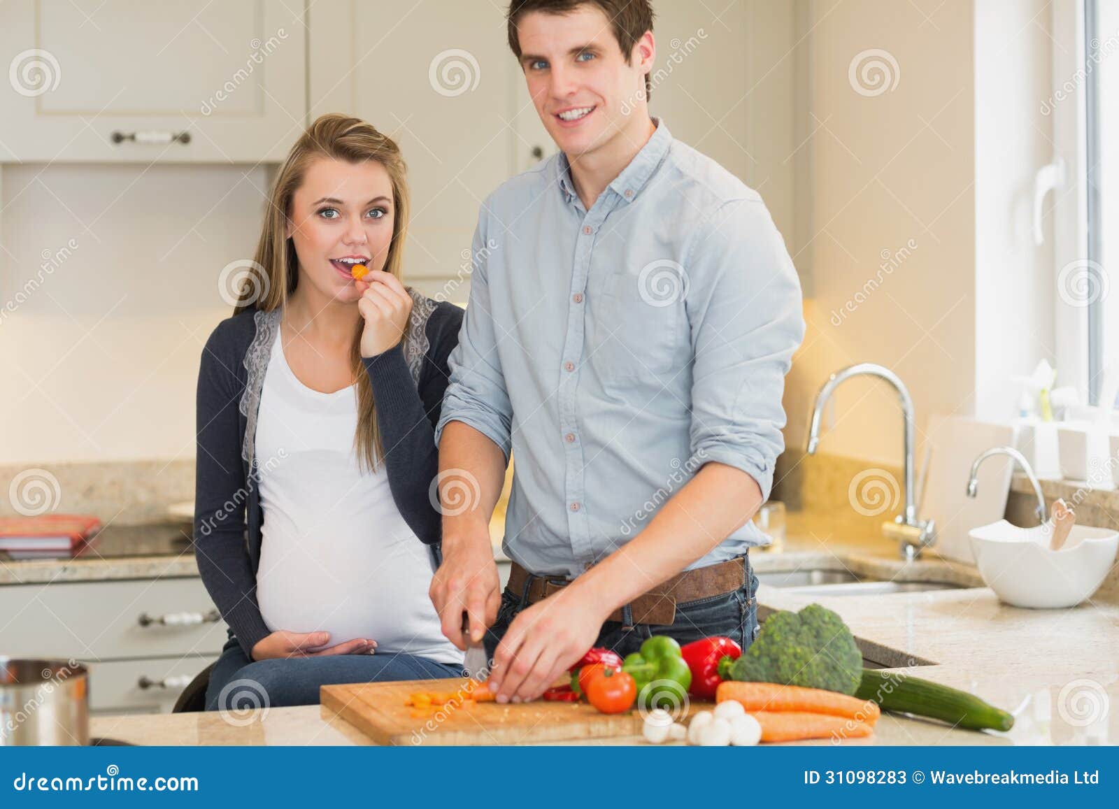 Man Cooking for His Pregnant Wife Stock Image Image of vegetables