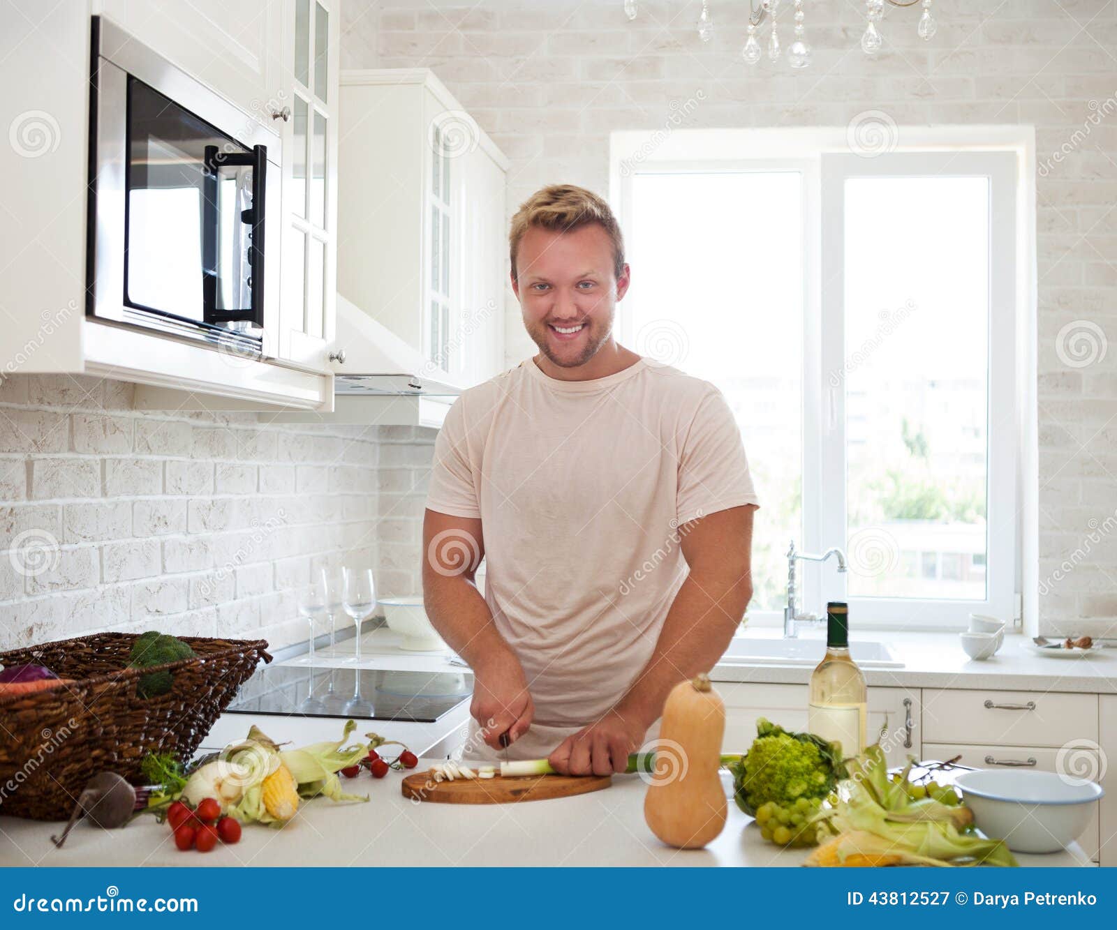 Man Cooking at Home Preparing Salad in Kitchen Stock Image - Image of ...