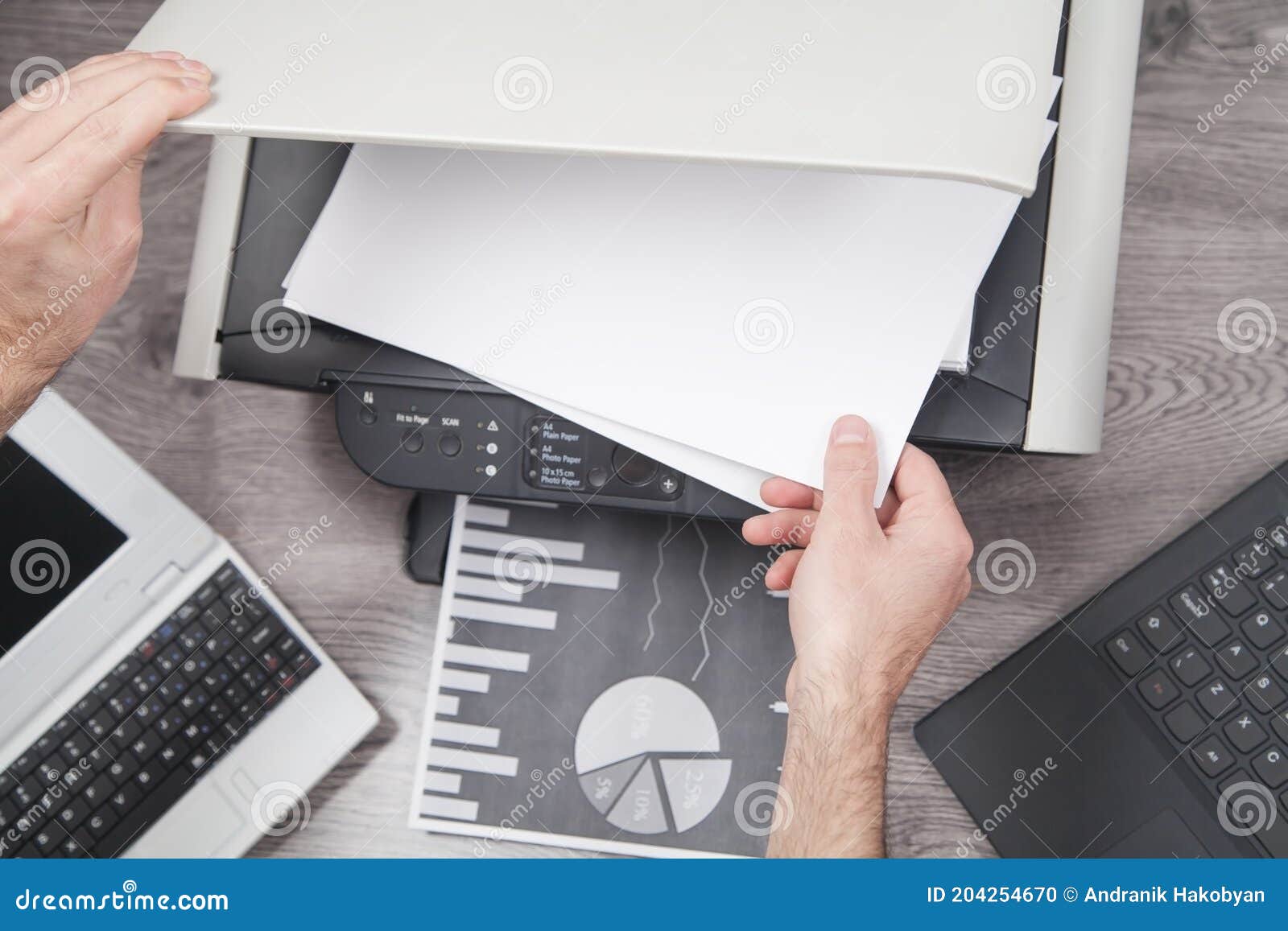 Man Copying and Scanning Documents in Office Stock Photo Image of