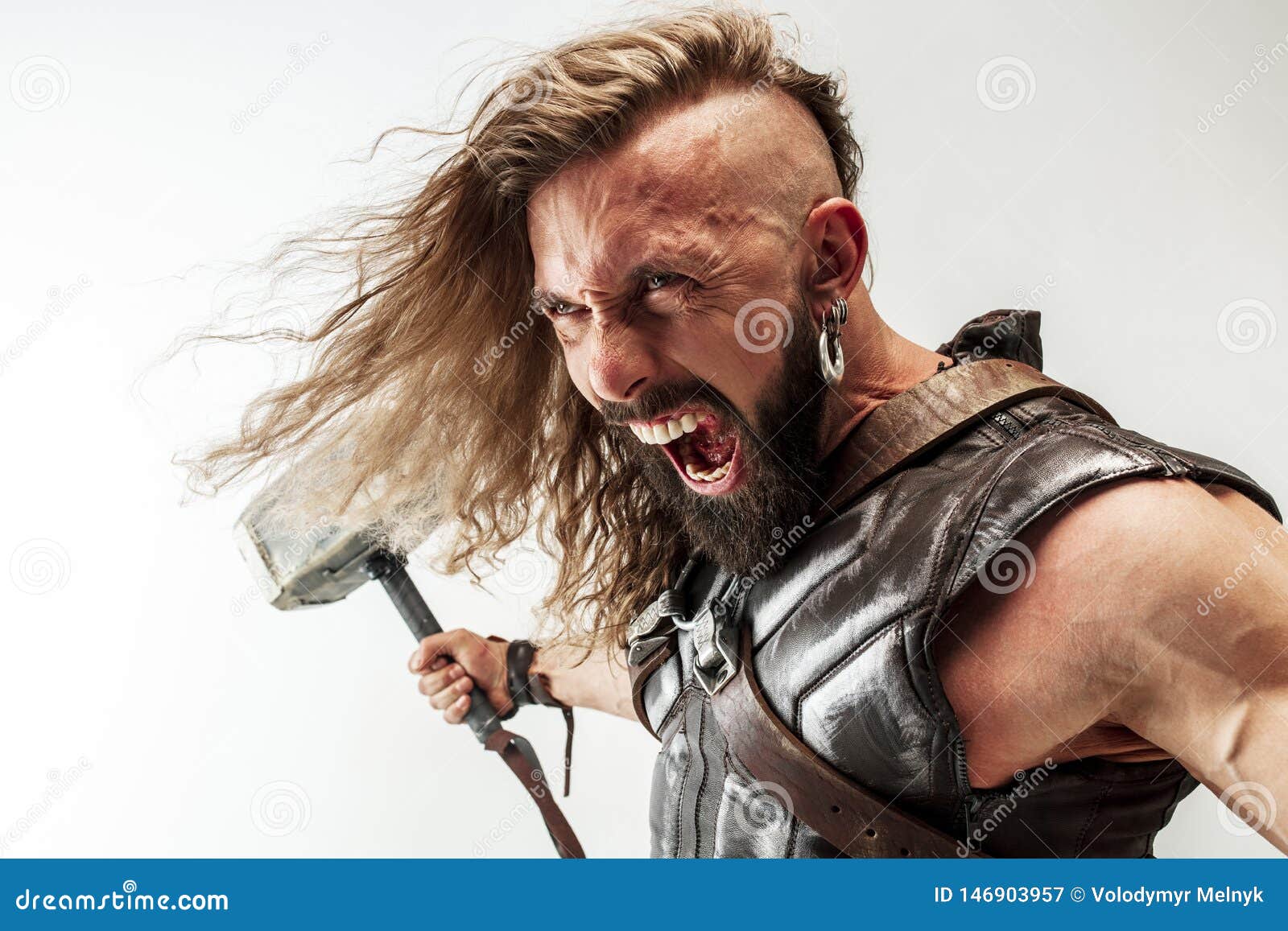 Man in Cosplaying Thor Isolated on White Studio Background Stock Image -  Image of battle, background: 146903957