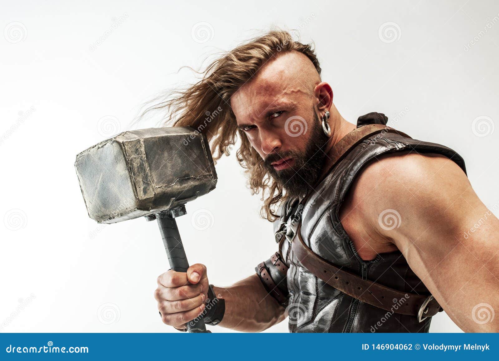 Man in Cosplaying Thor Isolated on White Studio Background Stock Photo -  Image of scandinavia, cosplaying: 146904062