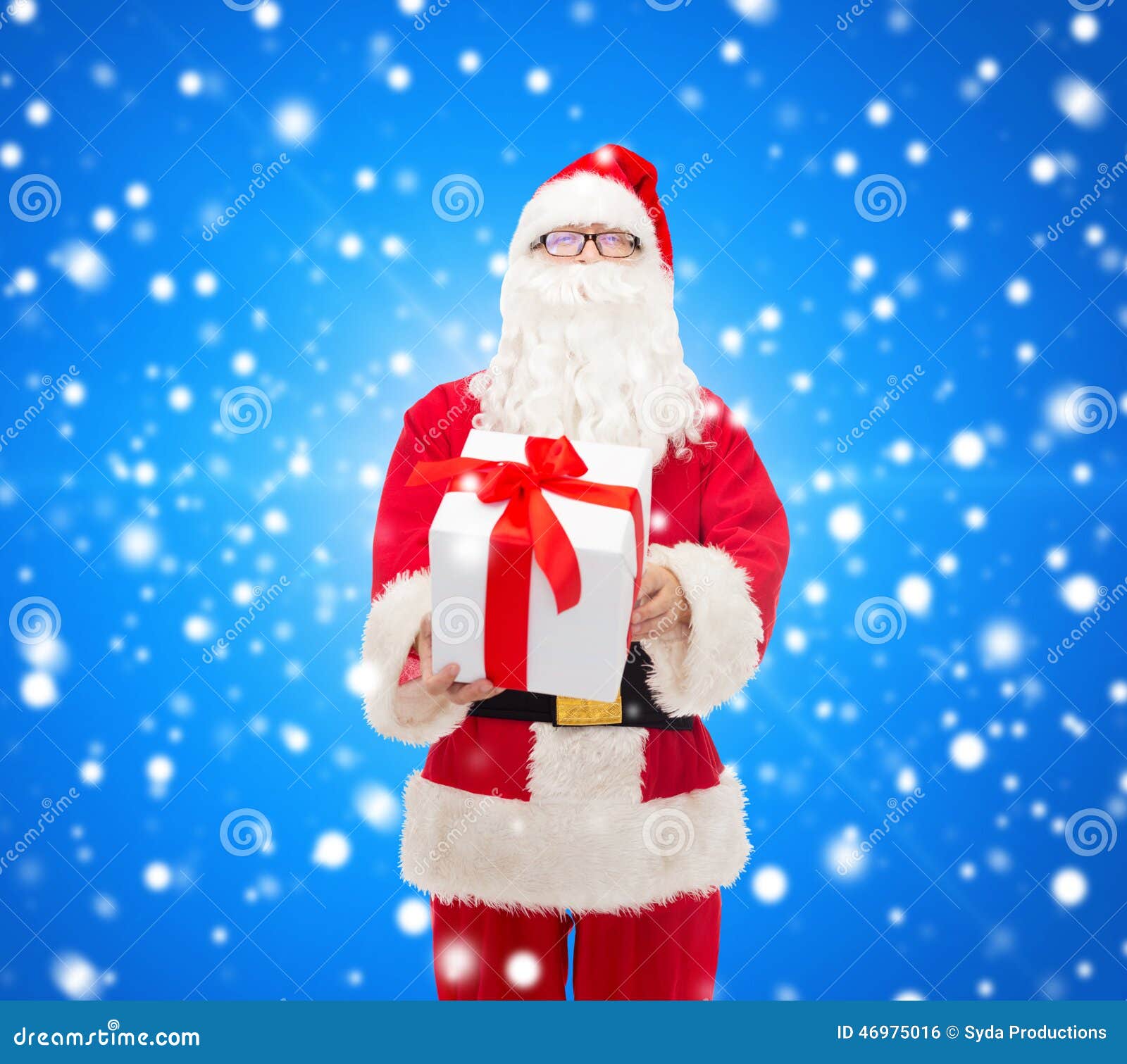 Man in Costume of Santa Claus with Gift Box Stock Photo - Image of ...