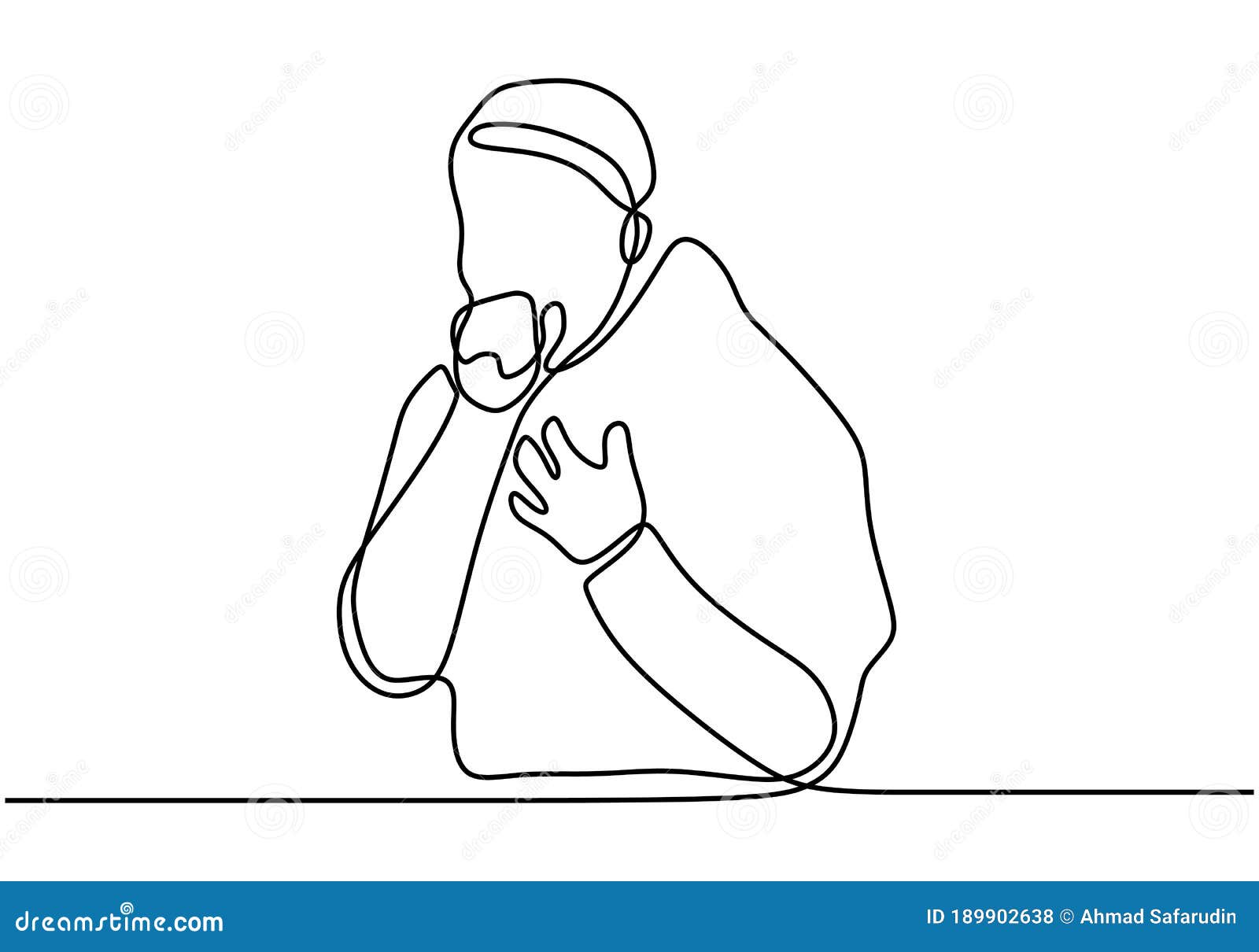 Man Coughing Continuous One Line Drawing With Minimalist Design Man Coughing Continuous One Line Drawing With Minimalist Design