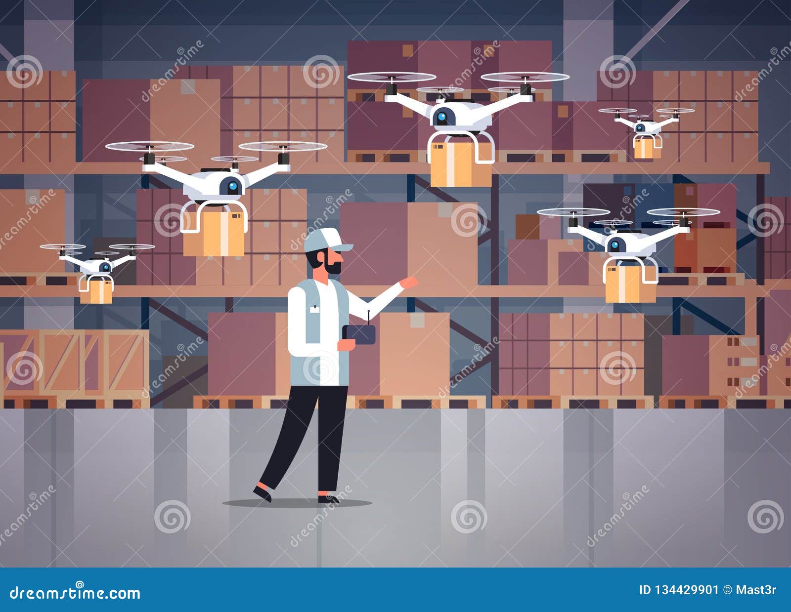 Man Courier Hold Wireless Remote Control Parcel Drones Air Delivery