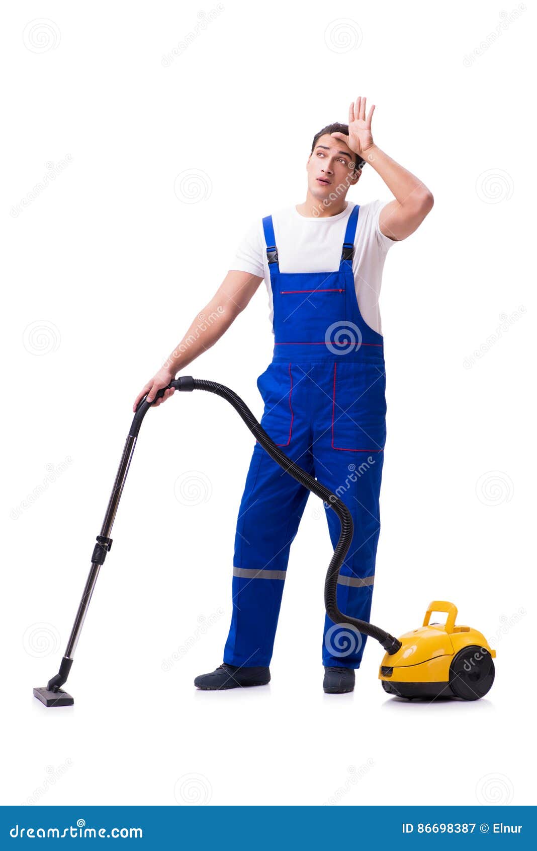 The Man in Coveralls Doing Vacuum Cleaning on White Stock Image Image