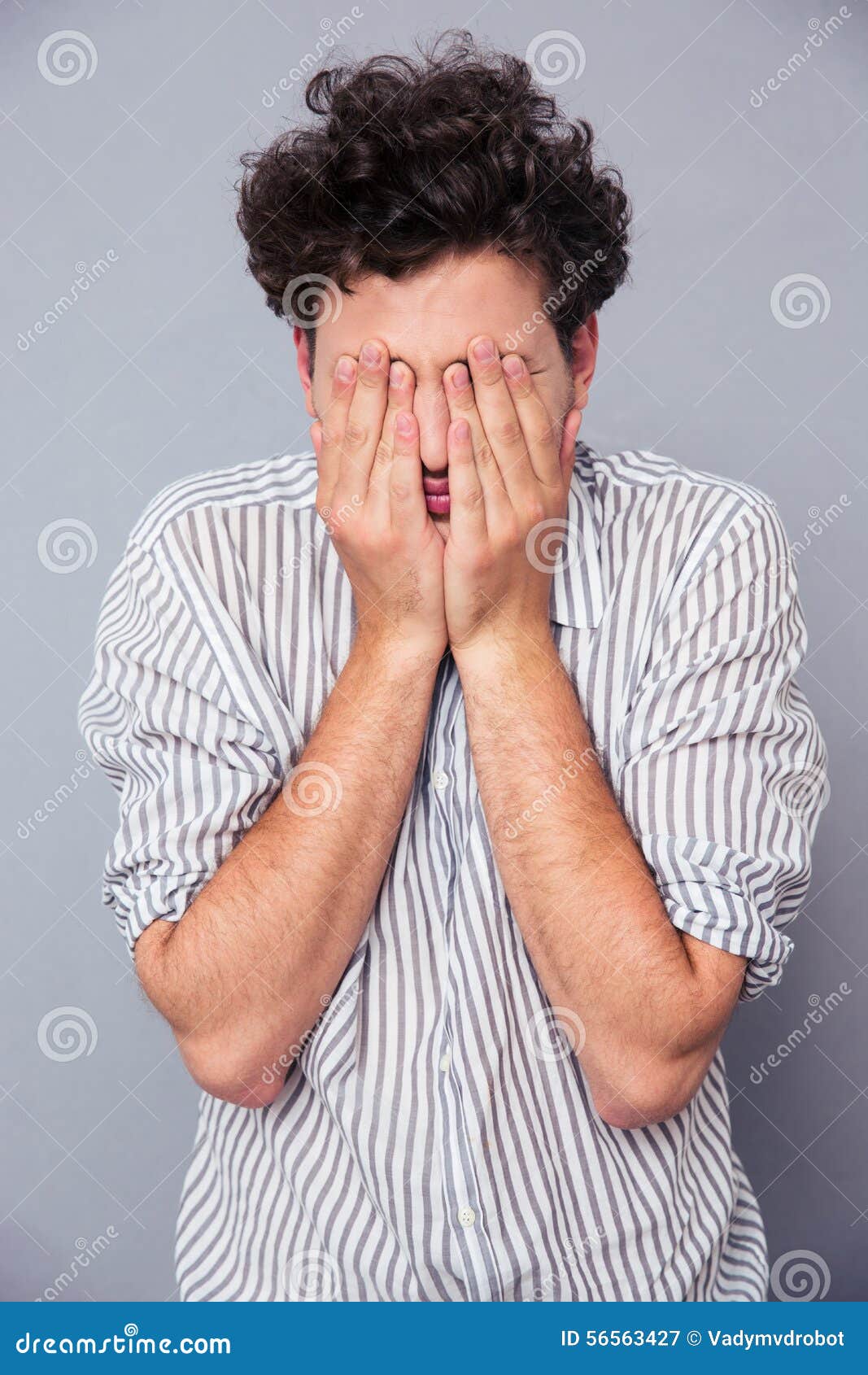 Man Covering His Face With Palms Stock Image Image of confused, hair