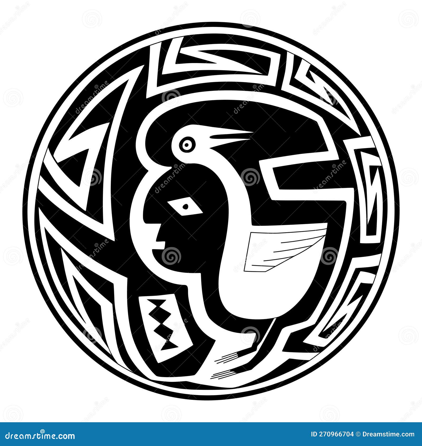 man and crane, mangas-mimbres pottery motif, figure-ground reversal