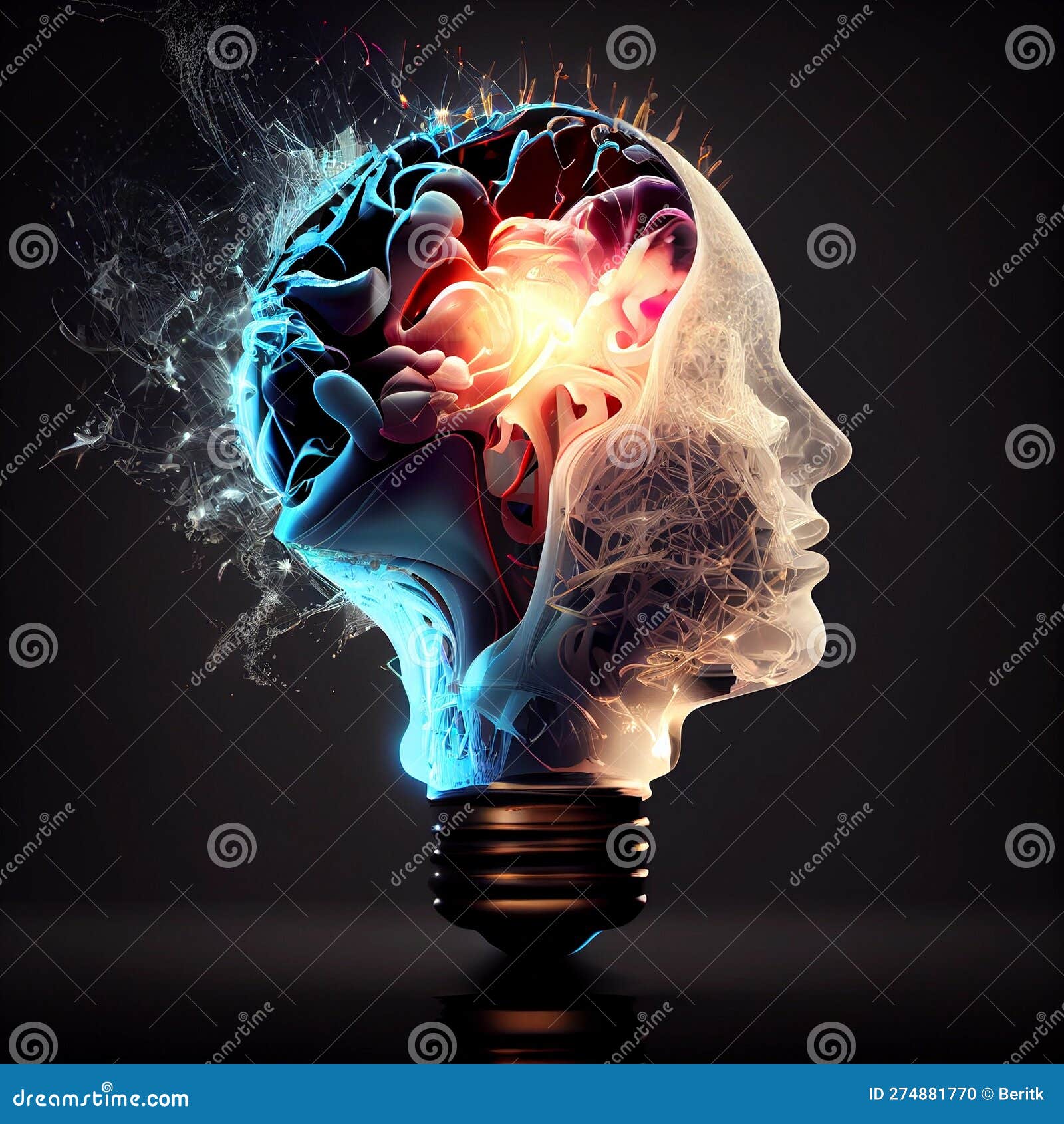 man with creative light bulb, explosion of ideas, glowing mind, brainstorming for solutions, smart brain