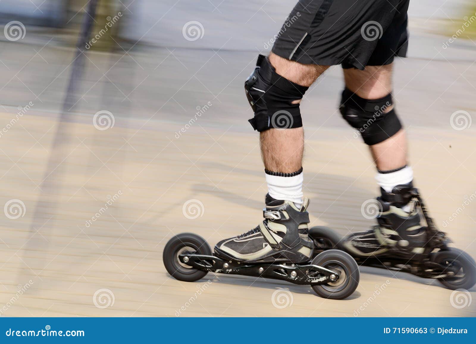 Man Cross Country Skiing with Roller Ski Stock Image Image of