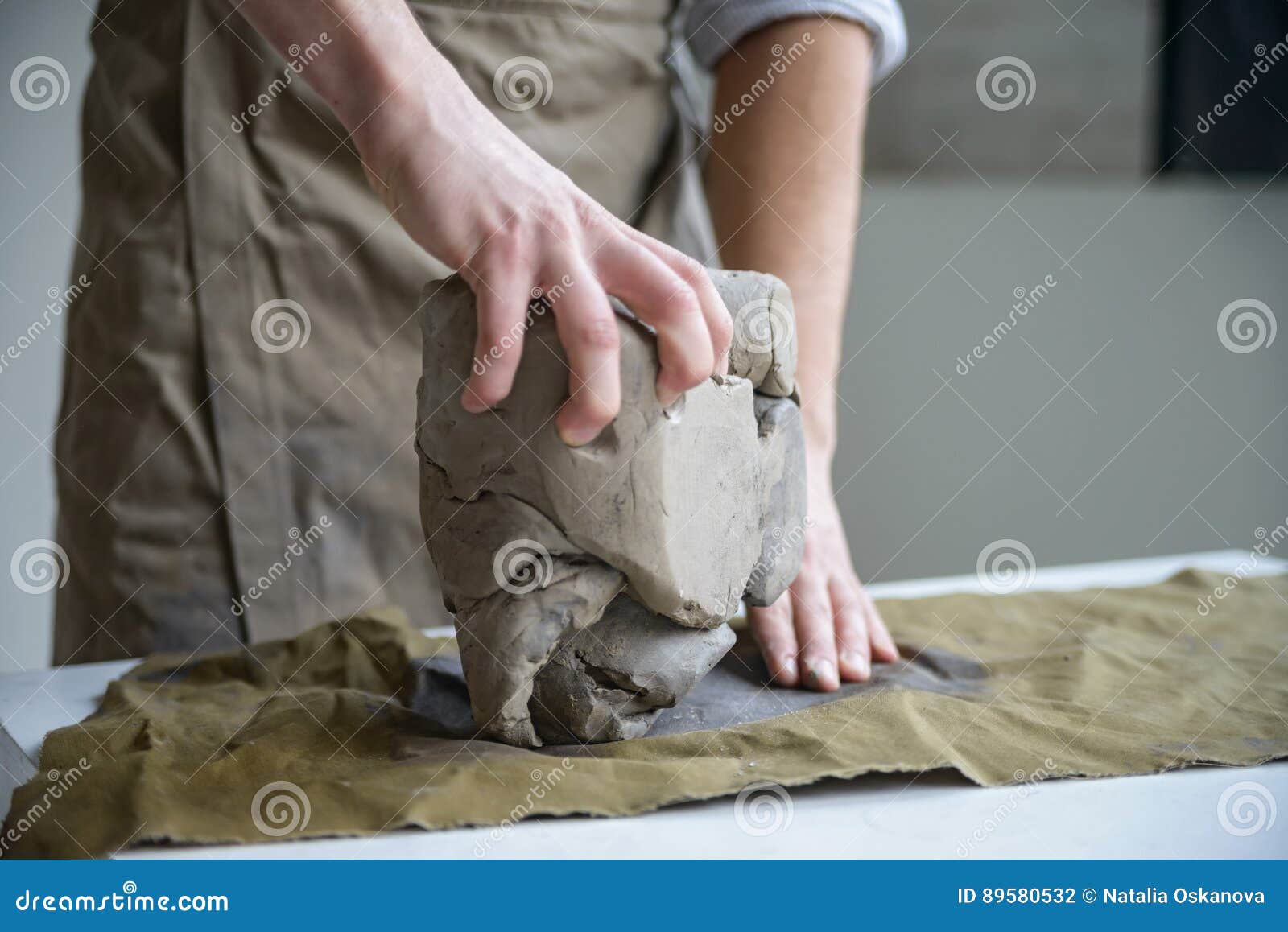 Man Crumples Piece of White Clay for Sculpting Stock Photo - Image of  layers, master: 89580532
