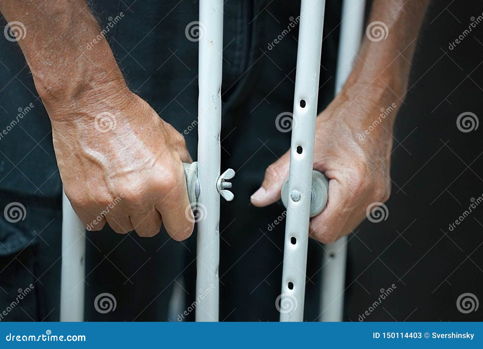 Man with Crutch. Closeup. Side View Stock Image Image of hands