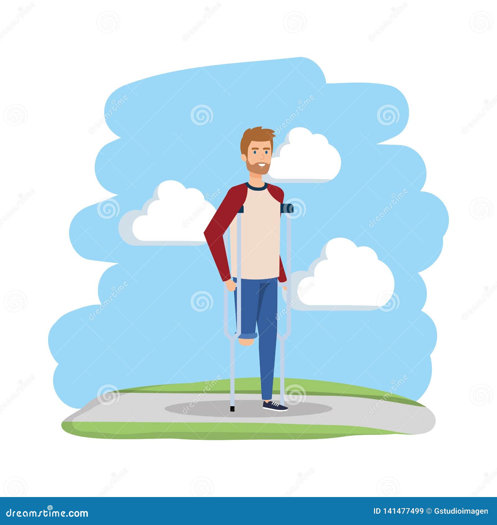 Man in crutches character stock vector. Illustration of person 141477499
