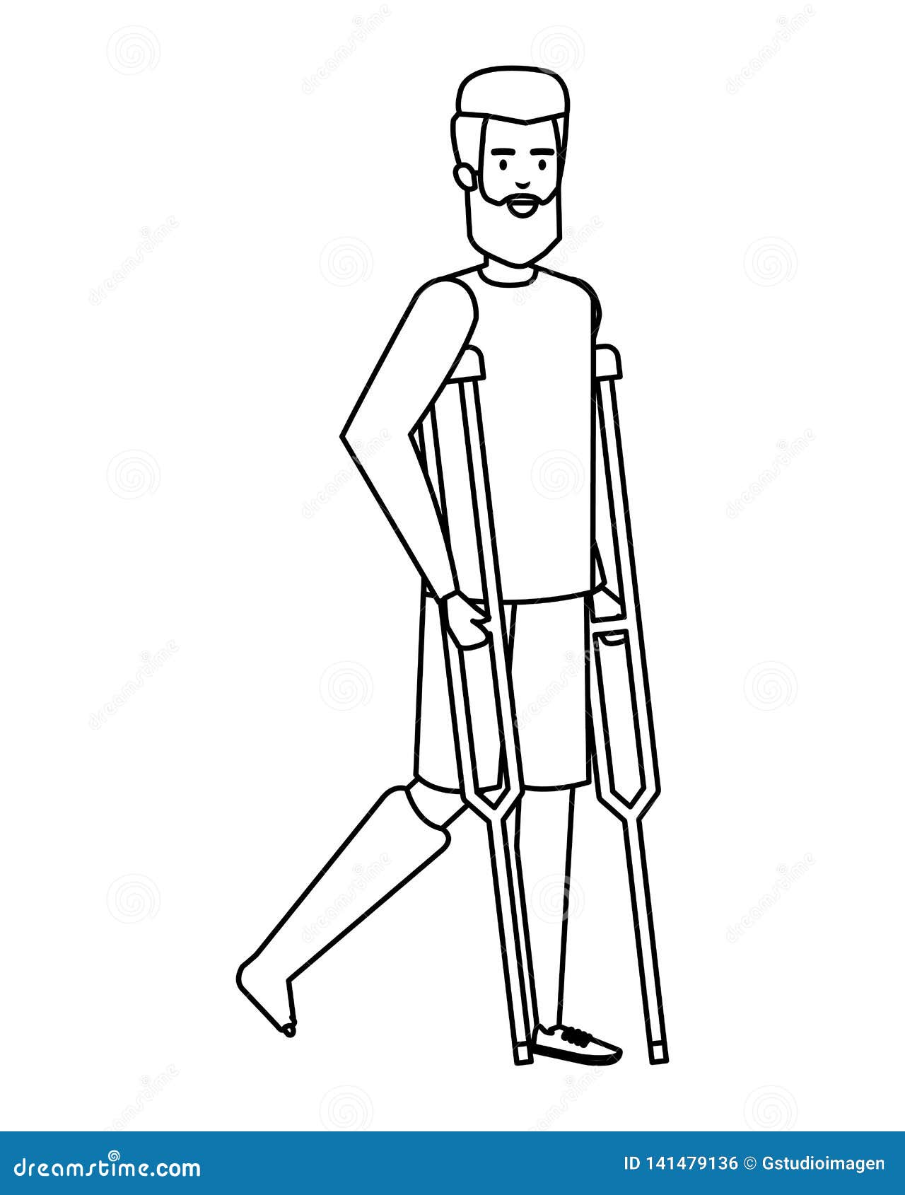 Man in crutches character stock vector. Illustration of disability