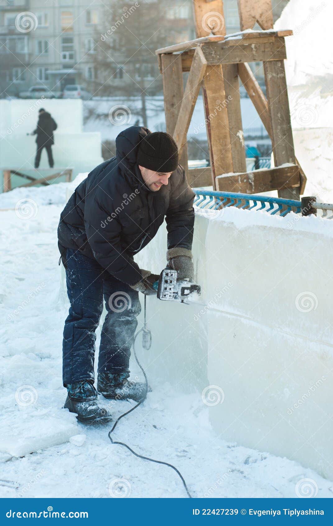 A man cut ice slab stock image. Image of male, work, asphalt 22427239