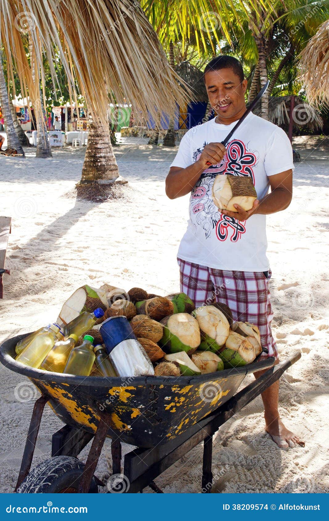 Man Cutting Coconuts, Dominican Republic Editorial Stock Image Image