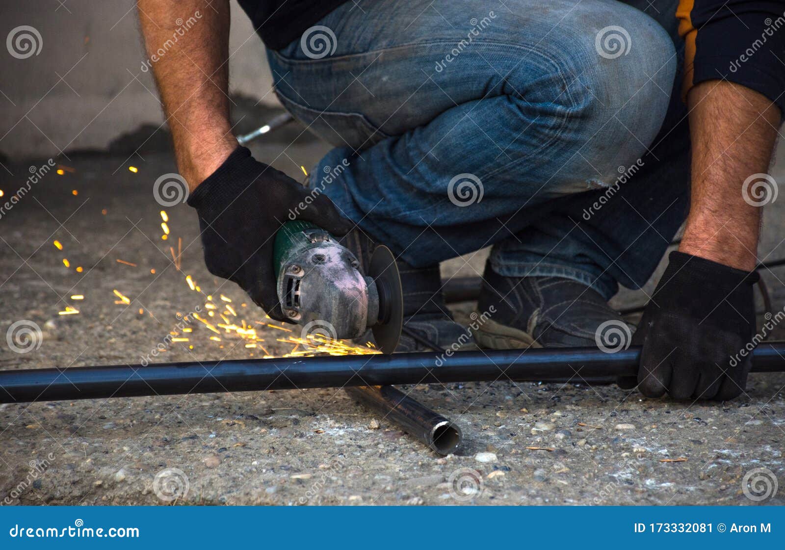 Man Cutting a Gas Pipe for Central Gas Installation Stock Image Image