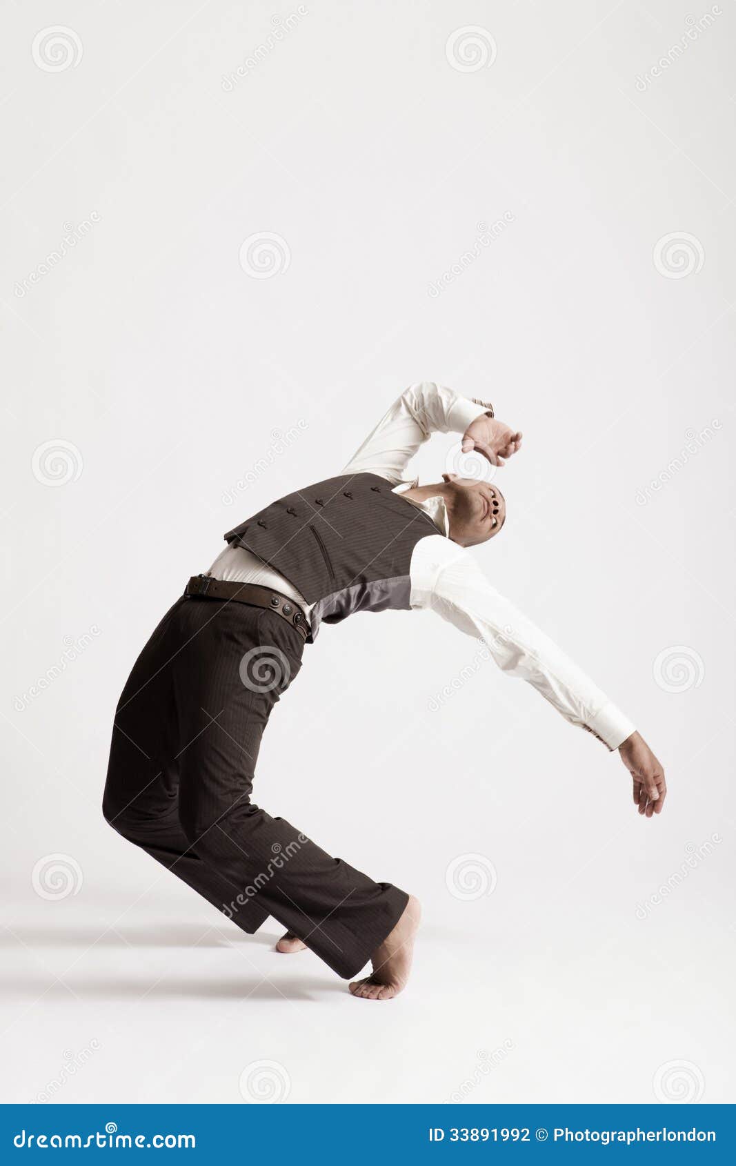 man dancing jazz over white background