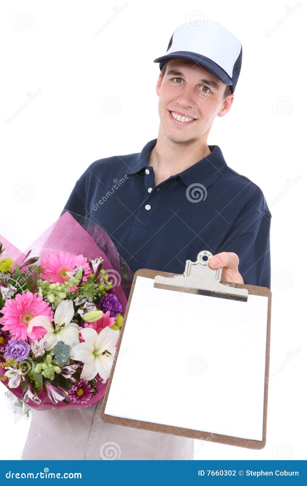 Man Delivering Flowers stock photo. Image of color, colour 7660302