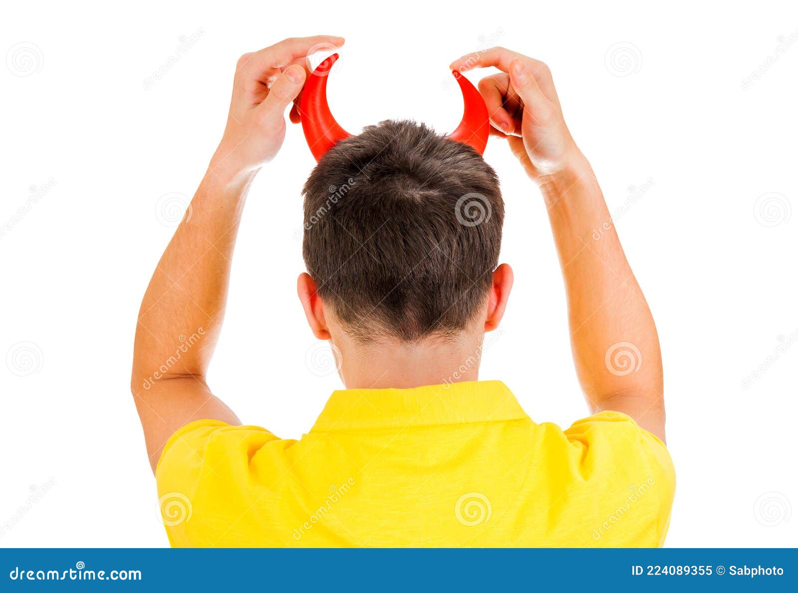 Man with a Devil Horns stock image. Image of closeup 224089355