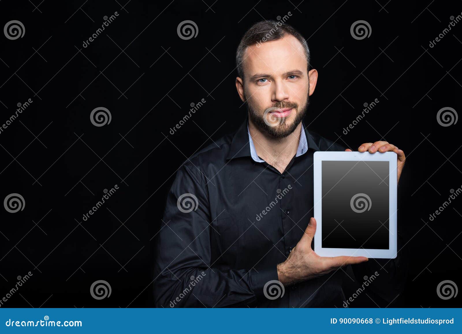 man with digital tablet