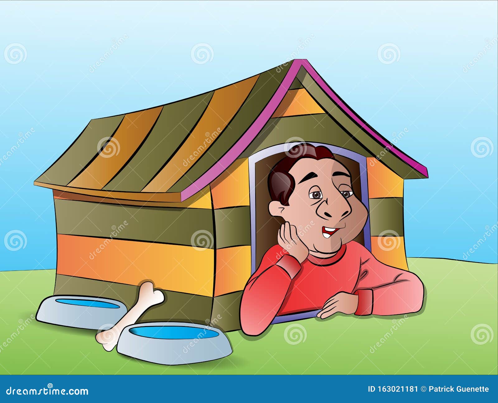 Man in a Dog House, Illustration Stock Vector Illustration of