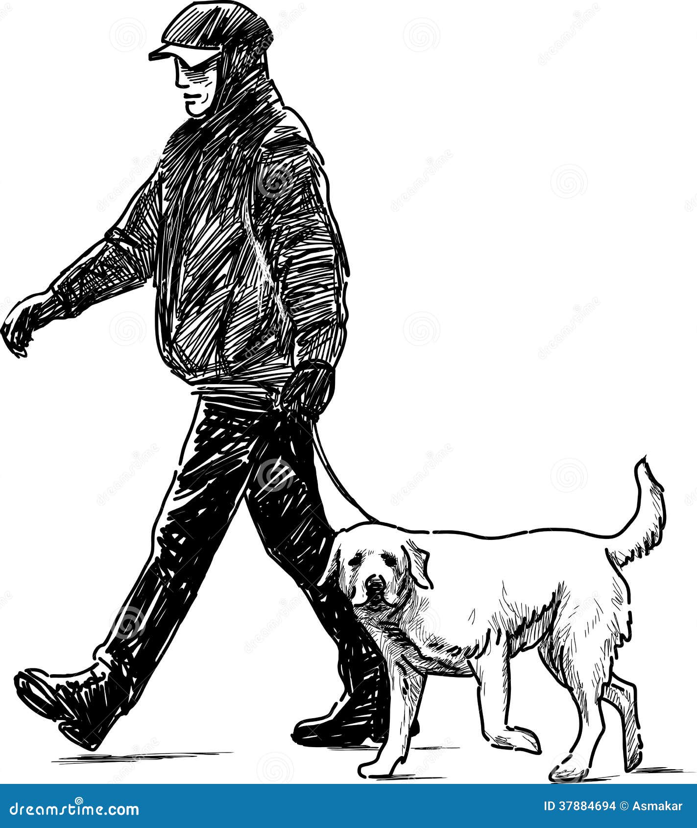 Unique Dapper Man Walking With Cane Sketch Drawing 