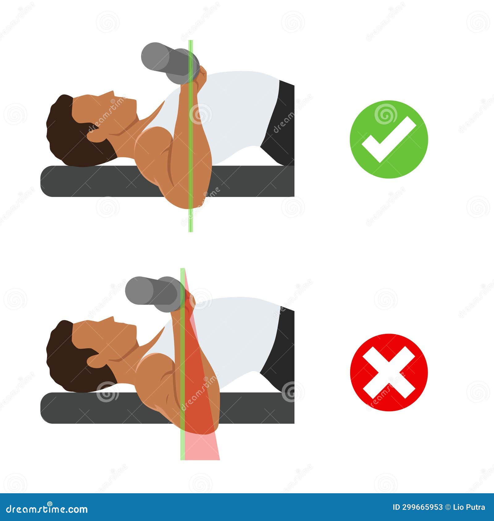 Man Doing Barbell Bench Press. Chest Press. Elbows Position on Bench