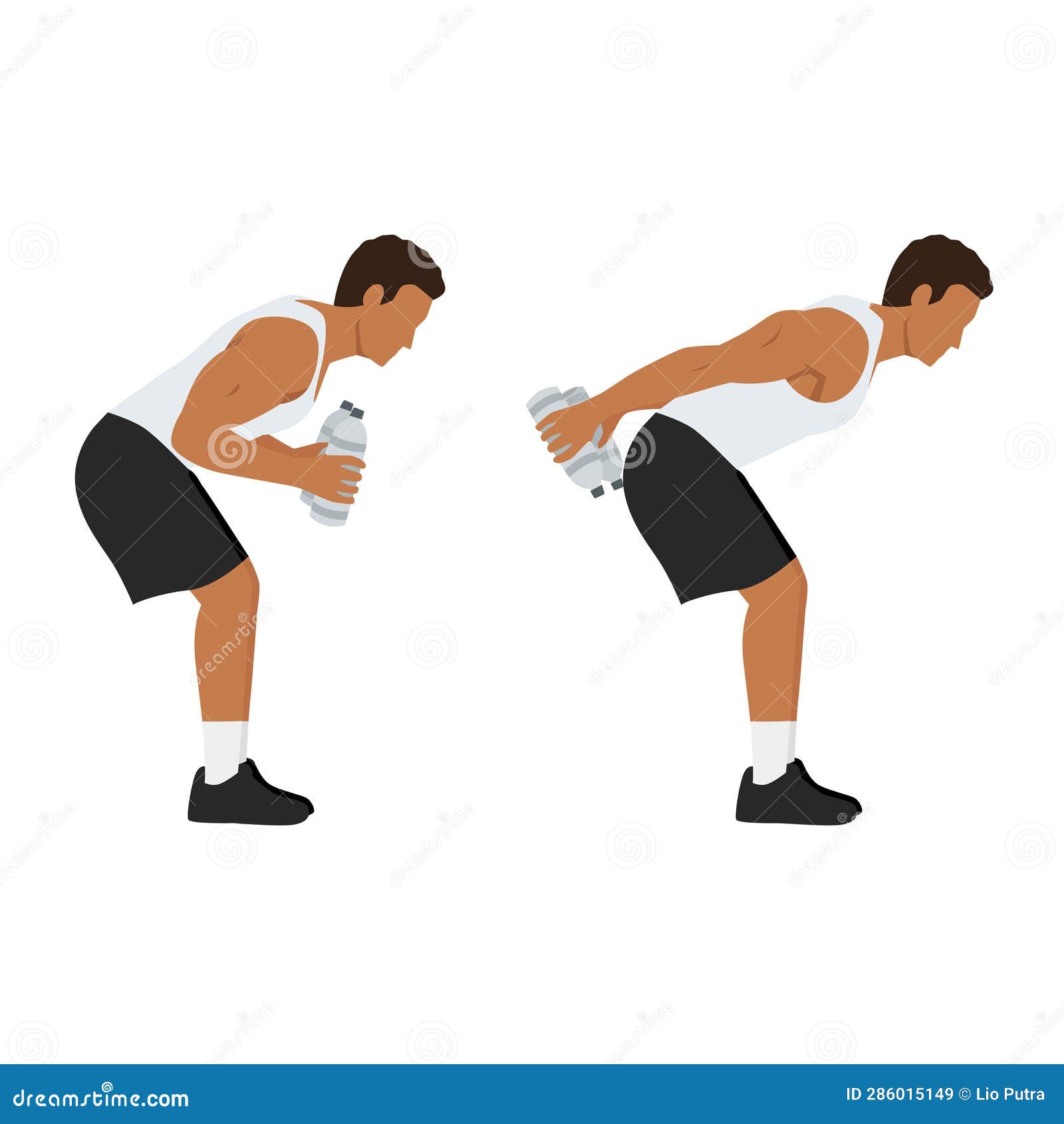 Man Doing Bent Over Double Arm Tricep Kickbacks with Water Bottle