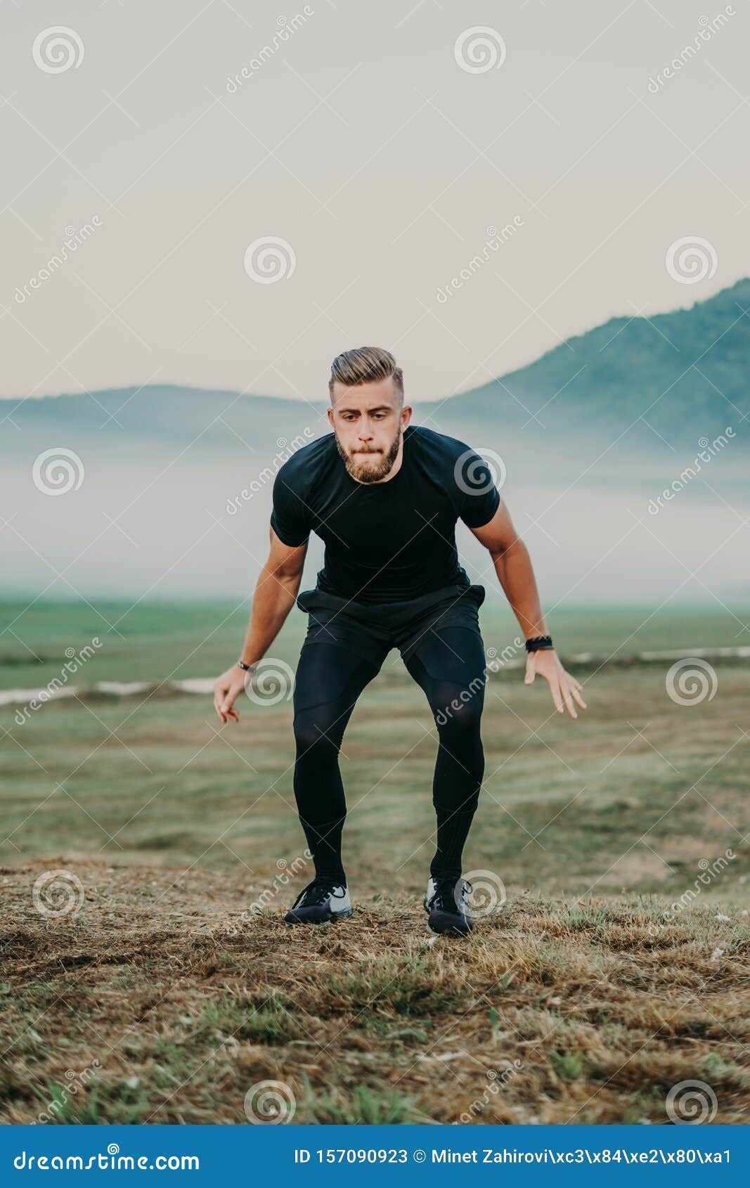 Man Doing Box Jump Outdoor. Athlete is Performing Box Jumps Stock Image ...