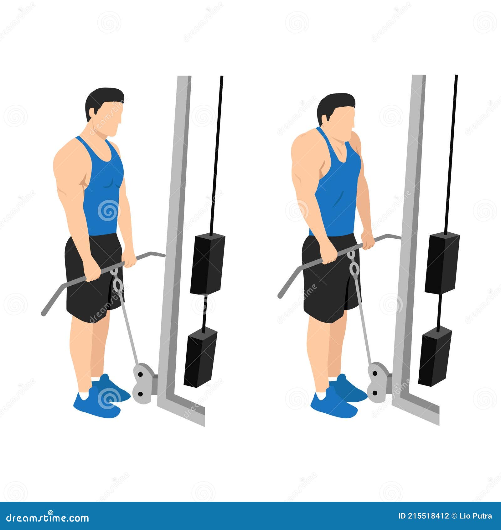 Man Doing Cable Shrugs Exercise Flat Vector Stock Vector Illustration