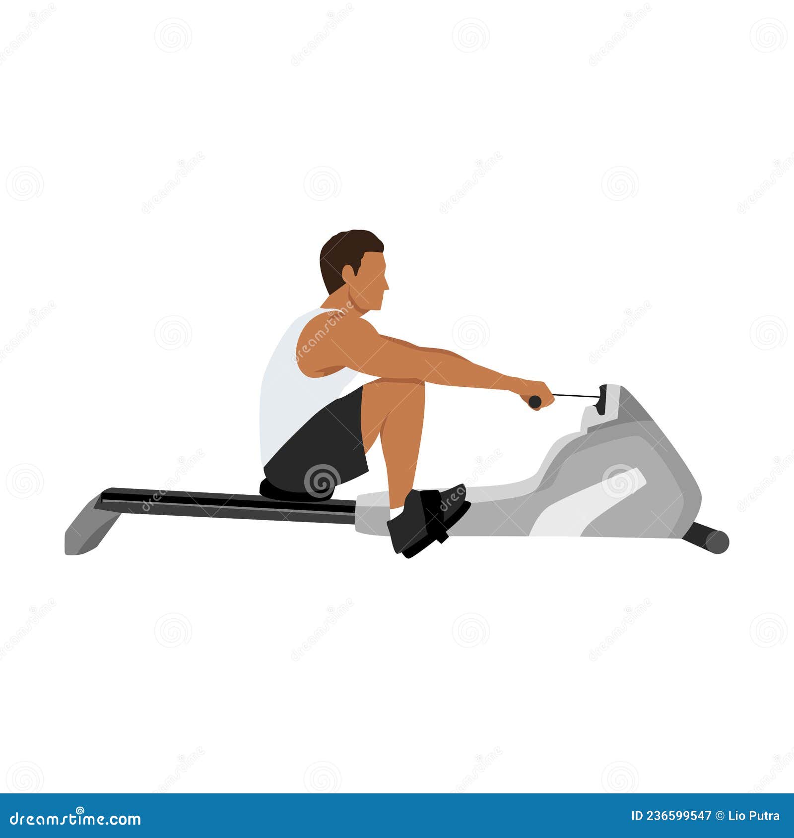 Man Doing Cardio. Rowing Machine Flat Vector Stock Vector